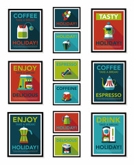 Coffee poster flat banner design flat background set, eps10