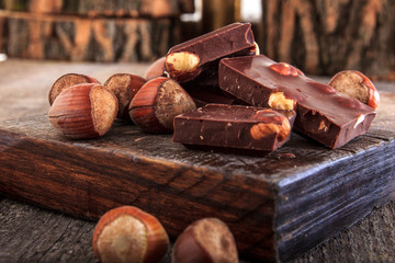 Pile of chocolate bars with nuts