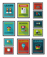 School poster flat banner design flat background set, eps10