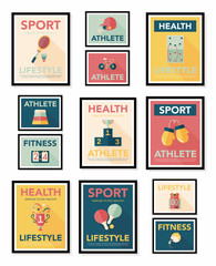 Sport poster flat banner design flat background set, eps10