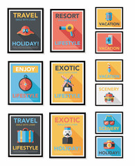 Travel poster banner design flat background set, eps10