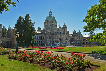 Fototapeta na wymiar A view of the Legislative Building set in a garden surrounding