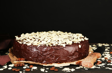 Tasty chocolate cake with almond,