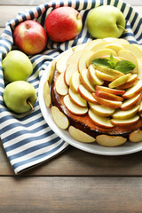 Homemade apple pie served on table, close-up