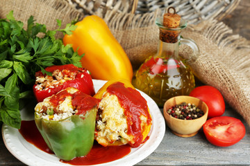 Composition with prepared stuffed peppers