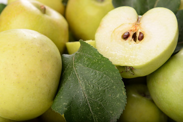 Ripe green apples close up