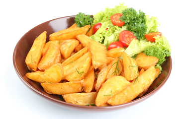 Homemade fried potato on plate isolated on white