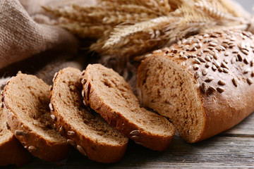 Fresh bread on table close-up