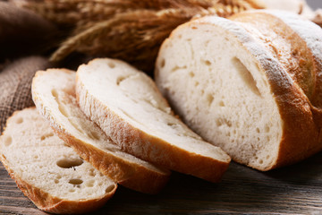 Fresh bread on table close-up