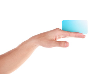 Man hand hold card isolated on white