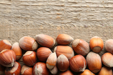 Hazelnuts  on wooden background