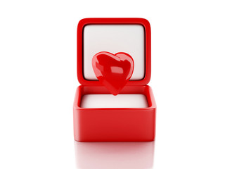 red hearts in a gift box. love concept. 3d illustration