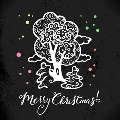 Christmas background with hand drawn sketch illustration.