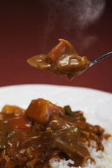 出来たのカレーを食べるイメージ　湯気あり