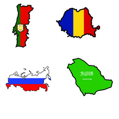 Map in colors of Portugal,Romania,Russia,Saudi Arabia