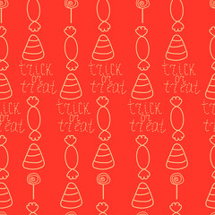 Seamless red background for Halloween. Hand-drawn candies