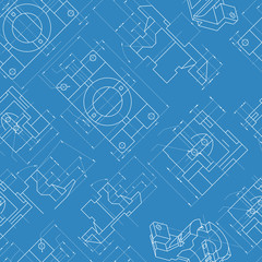 Seamless engineering background. Parts drawings Vector