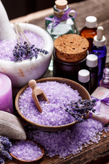 Fototapeta na wymiar Lavender bath items
