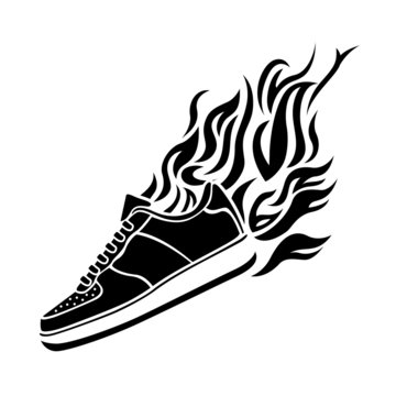 illustration with silhouette of running shoe icon background