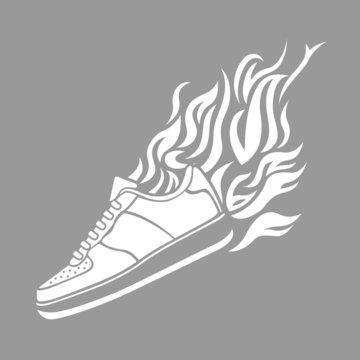 illustration with silhouette of running shoe icon background
