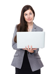 Business woman hold with notebook computer