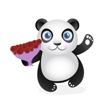 Panda and bouquet of roses