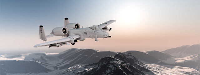 Kampfjet im Flug über einem Gebirge
