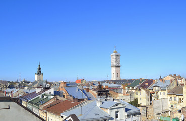 building of town council over roofes