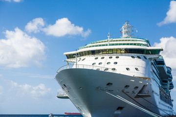 Hull of Cruise Ship Tied to Dock