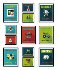 Baby poster flat banner design flat background set, eps10