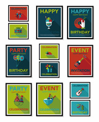 Birthday poster flat banner design flat background set, eps10