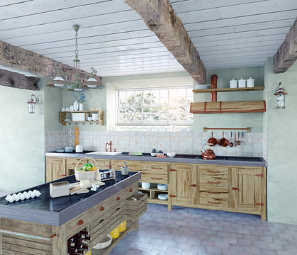 vintage kitchen interior. 3d concept