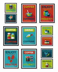 Coffee poster flat banner design flat background set, eps10