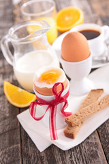 Fototapeta premium breakfast with egg, milk and coffee