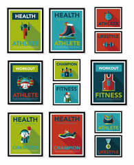 Sport poster flat banner design flat background set, eps10