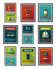 Sport poster flat banner design flat background set, eps10