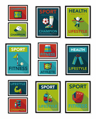 Sport poster flat banner design flat background set, eps10