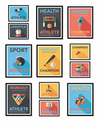 Sport poster flat banner design flat background set, eps10