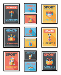Sport poster flat banner design flat background set, eps10