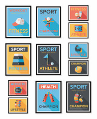 Sport poster flat banner design flat background set, eps10