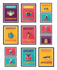 Sport poster flat banner design flat background set, eps10
