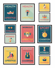 Sport poster flat banner design flat background set, eps10