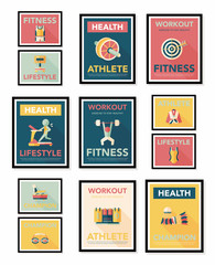 Sport poster flat banner design flat background set, eps10