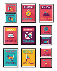 Travel poster banner design flat background set, eps10