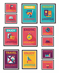 Travel poster banner design flat background set, eps10