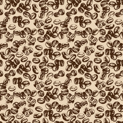 Hand drawn sketch vintage coffee beans seamless pattern.