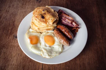 Foto auf Acrylglas Produktauswahl Breakfast with pancakes and bacon