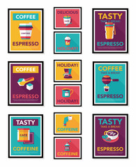 Coffee poster flat banner design flat background set, eps10