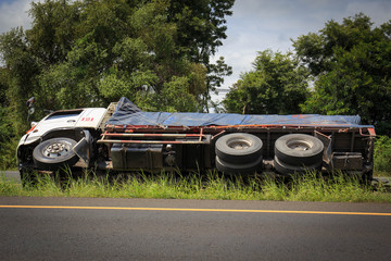 overturned truck accident on highway road