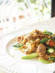 Pad See Ew, Stir fried flat noodle and pork with preserved soy b
